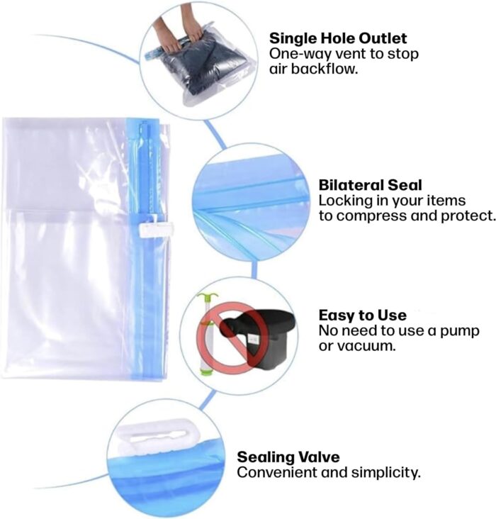 20-Pack Travel Compression Bags by Foursquared | Roll-Up Space Saver Vacuum Bags for Clothes, Luggage, and Storage - No Vacuum or Pump Needed (8 Large, 8 Medium, 4 Small) - Image 5