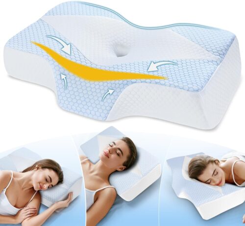 Mkicesky Orthopedic Memory Foam Pillow for Neck Shoulder Pain Relief - Ergonomic Neck Support Sleeping Pillow for Side, Back & Stomach Sleepers - Cervical Bed Pillow with Cooling Cover-Reading Pillow
