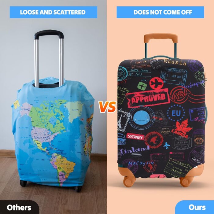 BBKON Luggage Covers Suitcase Cover Protector, Travel Luggage Protective Cover Suitcase Cover Washable Elastic Dustproof Travelling Accessories (World Travel, S(18-21inch Suitcase)) - Image 7