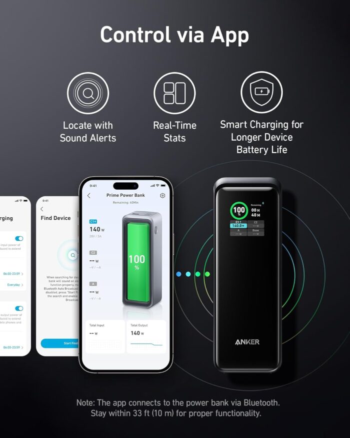 Anker Prime Power Bank, 27,650mAh 3-Port 250W Portable Charger for Travel, TSA-Approved, Smart App, for MacBook Pro/Air, iPhone 17/16/15/14 Series, Laptops and More (Charging Base Not Included) - Image 3