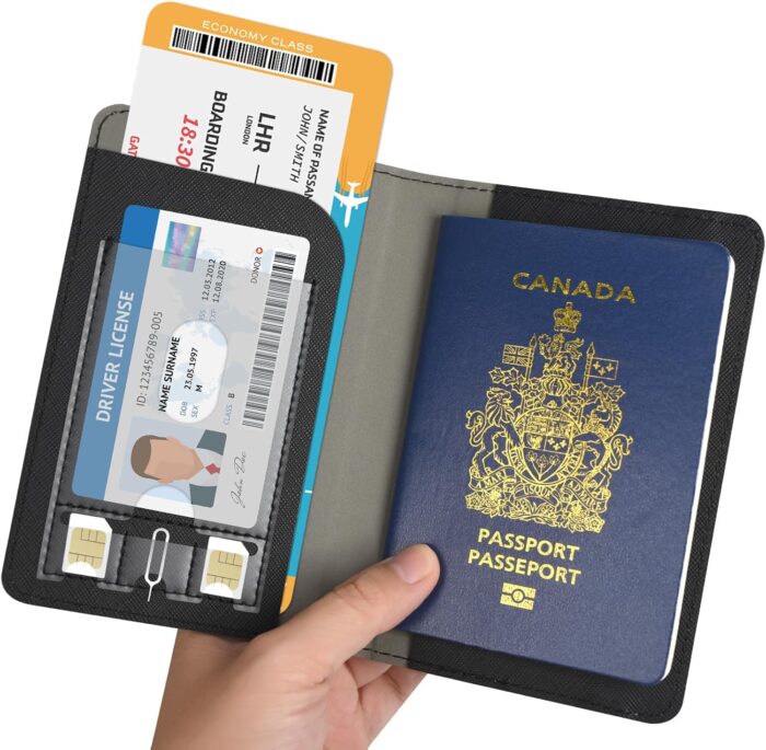 YAVIV Passport Holder for Women and Men, Premium Leather Travel Passport Wallet RFID Blocking Passport Cover, World Map-Black - Image 7