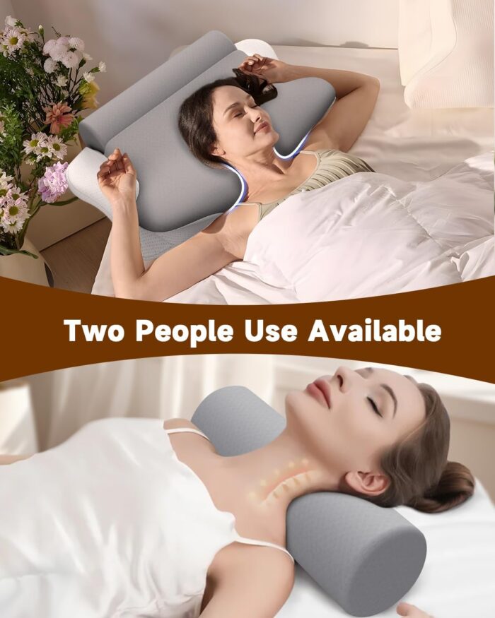 Cervical Pillow and Roll Neck Pillow 2 in 1 Detachable - Memory Foam Pillow, Ergonomic Pillow, Cervical Pillows for Sleeping, Side Sleeper Pillow for Neck Pain Relief (Gray & White) - Image 6