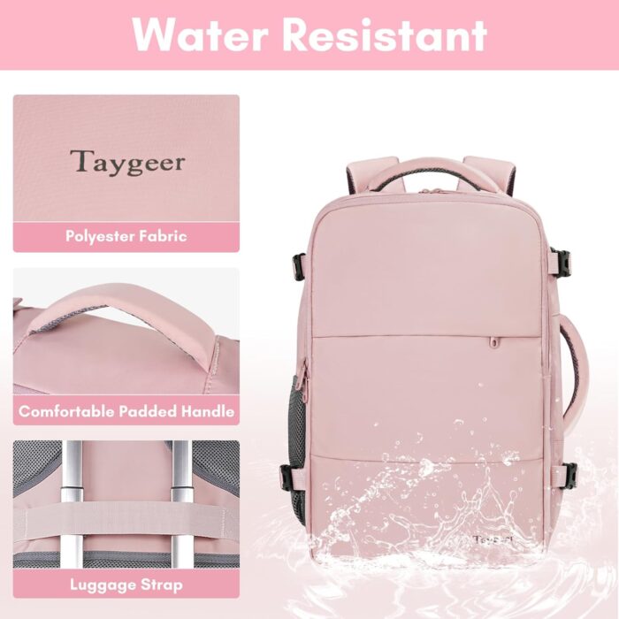 Travel Backpack for Women, Carry On Backpack with USB Charging Port & Shoe Pouch, TSA 15.6inch Laptop Backpack Flight Approved, College Nurse Bag Casual Daypack for Weekender Business Hiking, Pink - Image 7