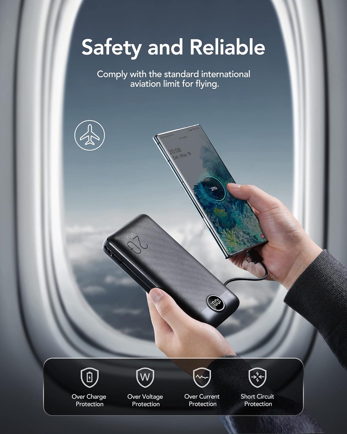 Portable Charger for iPhone 20000mAh, 22.5W USB C Fast Charging Power Bank, Portable Phone Charger with Built-in Cables & Wall Plug, 4 Output External Battery Pack for Smart Devices - Image 6