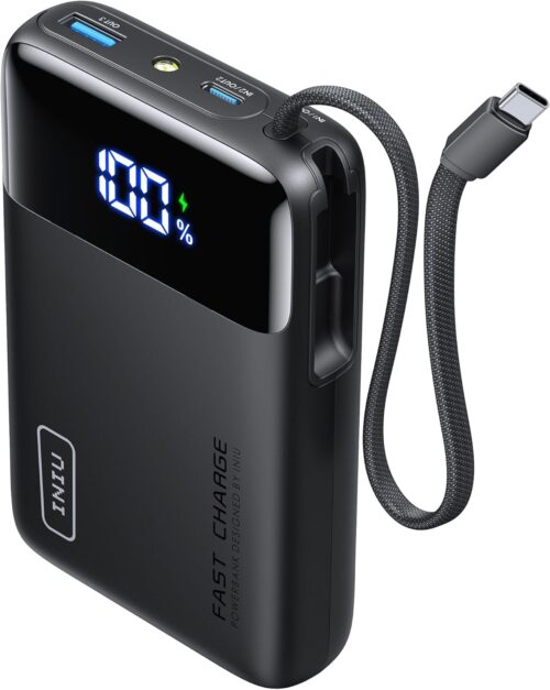 INIU 20000mAh Power Bank, Small Fast Charging 45W Portable Charger, USB C in&out Powerbank with Built in Cable, Travel Battery Pack, Portable Phone Charger for iPhone 17 16 15 Samsung S25 S24 iPad etc