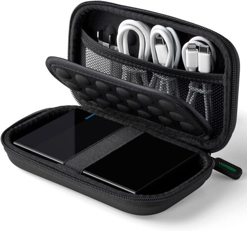 UGREEN External Hard Drive Case 2.5 Inch Shockproof Hard Drive Bag Travel Electronics Organizer Carry Case Compatible with WD, Hitachi Hard Drive and Accessories Like SD Card, Black