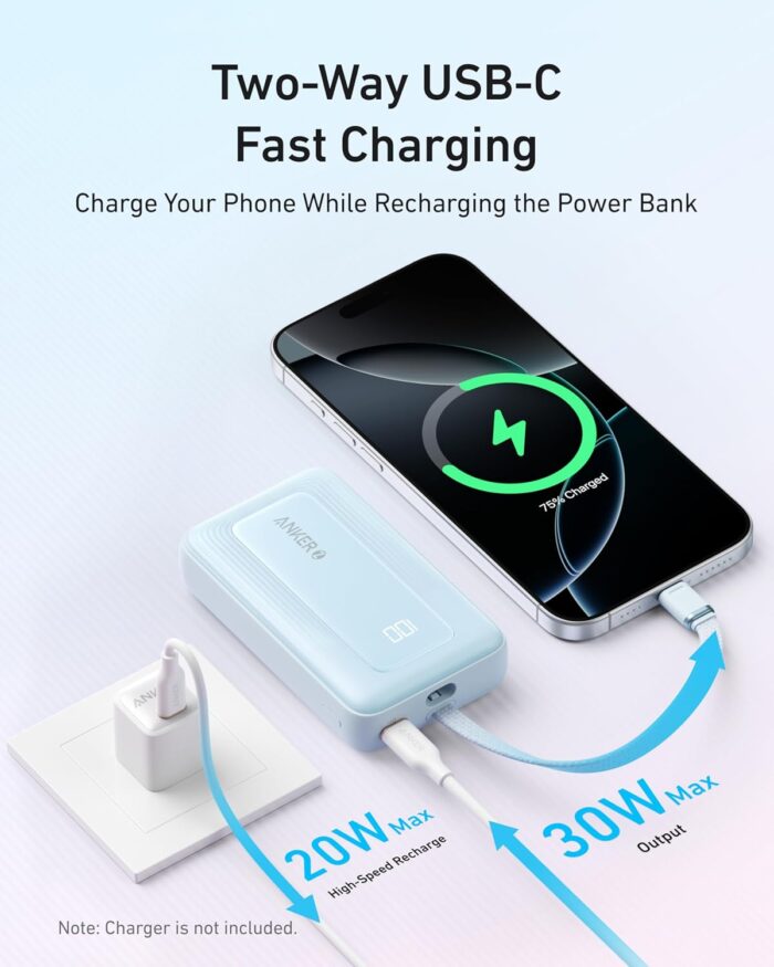 Anker Portable Charger, 10,000mAh 30W Power Bank, USB-C in and Out Fast Charging Battery Pack, Travel Essential Phone Power Bank, for iPhone 17/16/15/14/13/12, iPad, MacBook, Galaxy, Google, and More - Image 5