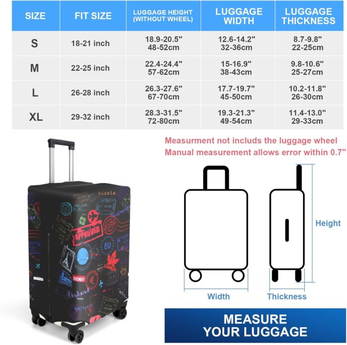 BBKON Luggage Covers Suitcase Cover Protector, Travel Luggage Protective Cover Suitcase Cover Washable Elastic Dustproof Travelling Accessories (World Travel, S(18-21inch Suitcase)) - Image 2