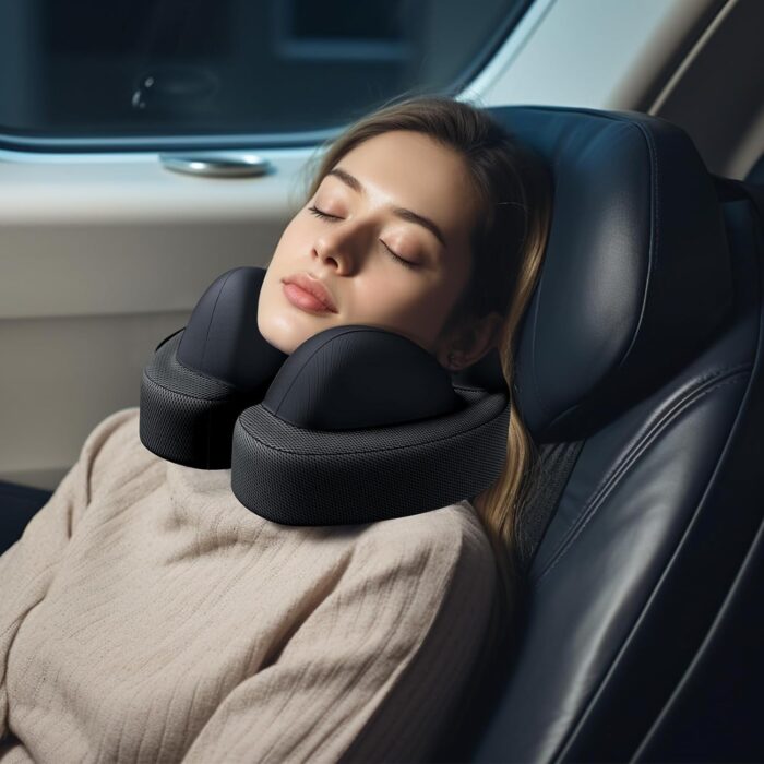JINXIA Travel Pillow for Neck,Travel Neck Pillow Memory Foam for Plane Cars Trains Office,Breathable Fabric&Lightweight for Neck Perfect Support Pillow with Carry Bag,Earplugs-Black - Image 6