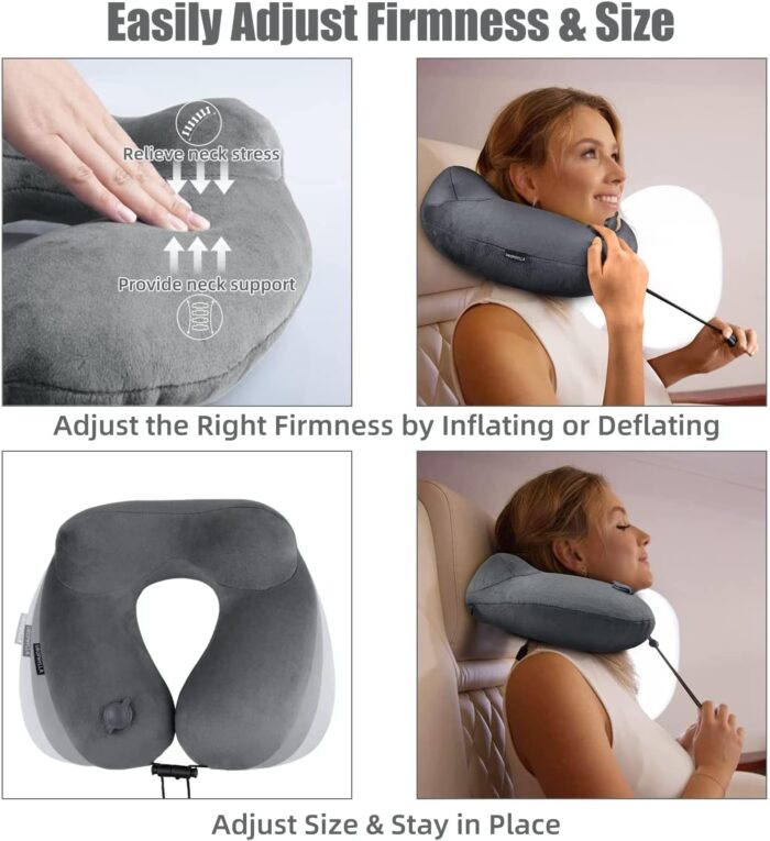 urophylla Inflatable Travel Neck Pillow for Airplanes, Super Soft Velvet Neck Support, Adjustable Firmness, Blow Up Plane Pillow for Long Flights, Road Trips, Travel Essentials with Eye Mask, Earplug - Image 5