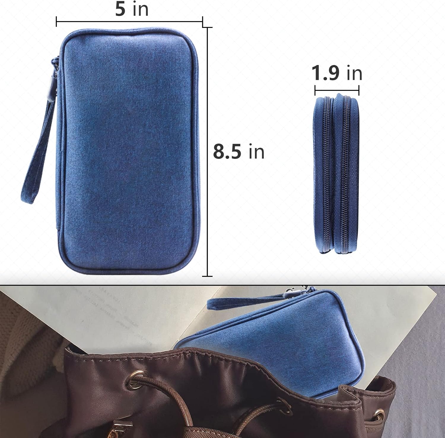 Teskyer Cable Organizer Bag, Portable Travel Cord Organizer case, All in One Waterproof Electronics Accessories Storage Bag for Cables, Chargers, Earphones, Hard Drives, 8.5 x 5 inch (Navy Blue) - Image 6