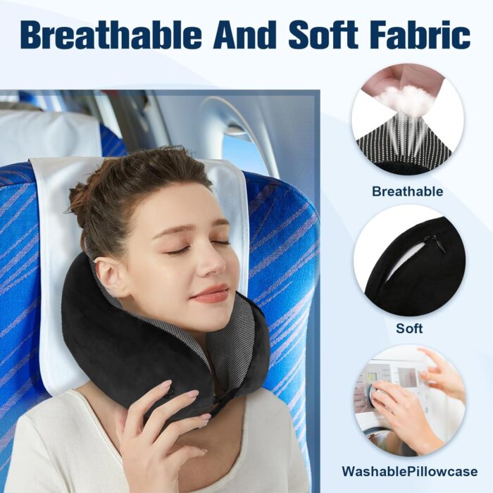 Cirorld Neck Pillow for Traveling, Travel Pillows for Airplanes,100% Pure Memory Foam Travel Neck Pillow, Adjustable Flight Pillow, Portable Plane Accessories with Eye Mask, Earplugs, Carry Bag - Image 6