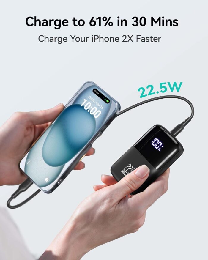 INIU Power Bank, Smallest 22.5W 10000mAh Portable Charger, USB C in&Out Fast Charging 3-Output Mini Battery Pack Charger with Phone Holder for iPhone 17 16 15 14 Samsung S24 S23 AirPods iPad etc - Image 4