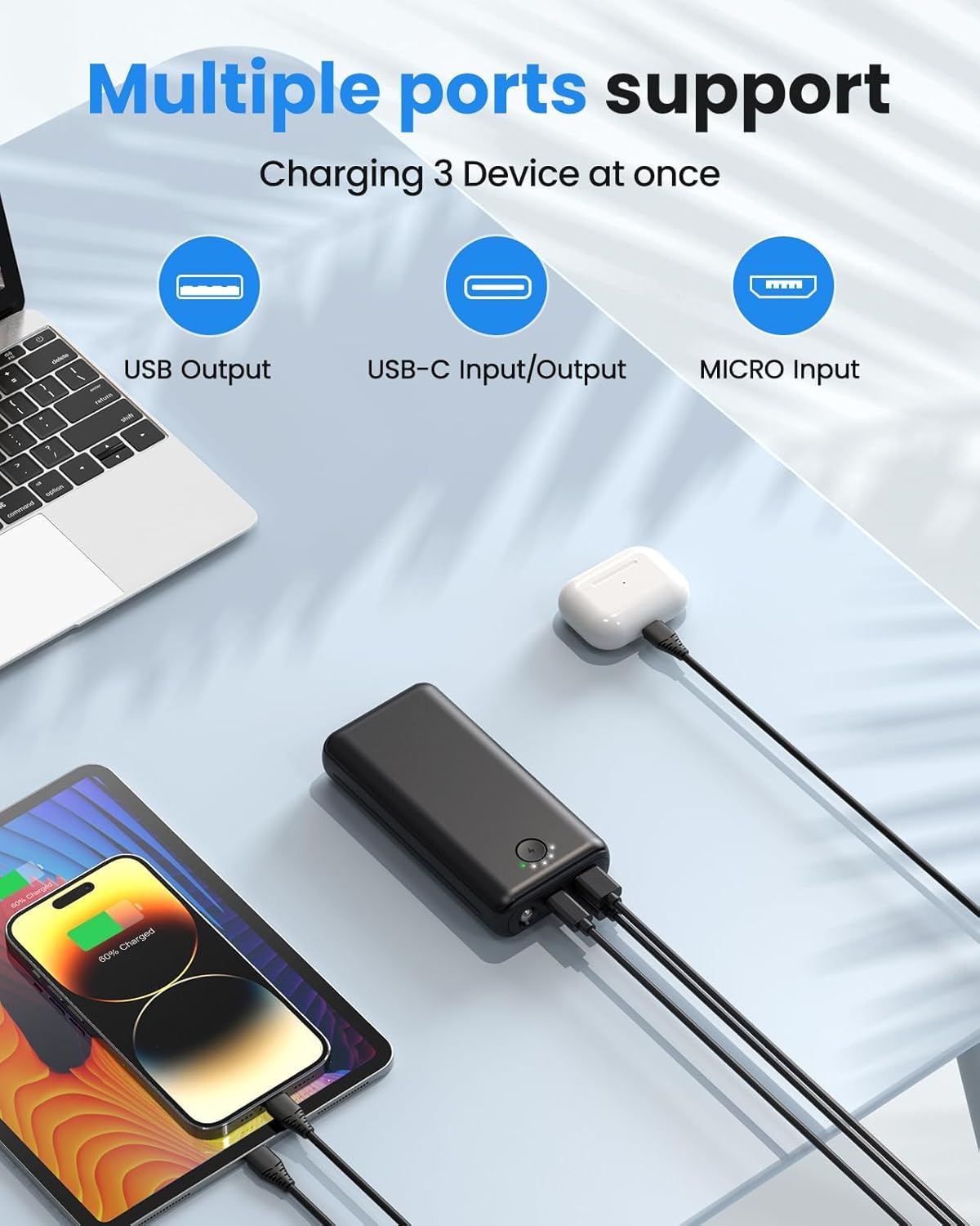 JIGA Portable Charger Power Bank 30000mAh USB C 22.5W Fast Charging External Battery Pack PD QC4.0 with Flashlight 3 Outputs & 2 Inputs Battery Bank for iPhone Samsung Galaxy iPad etc - Image 5