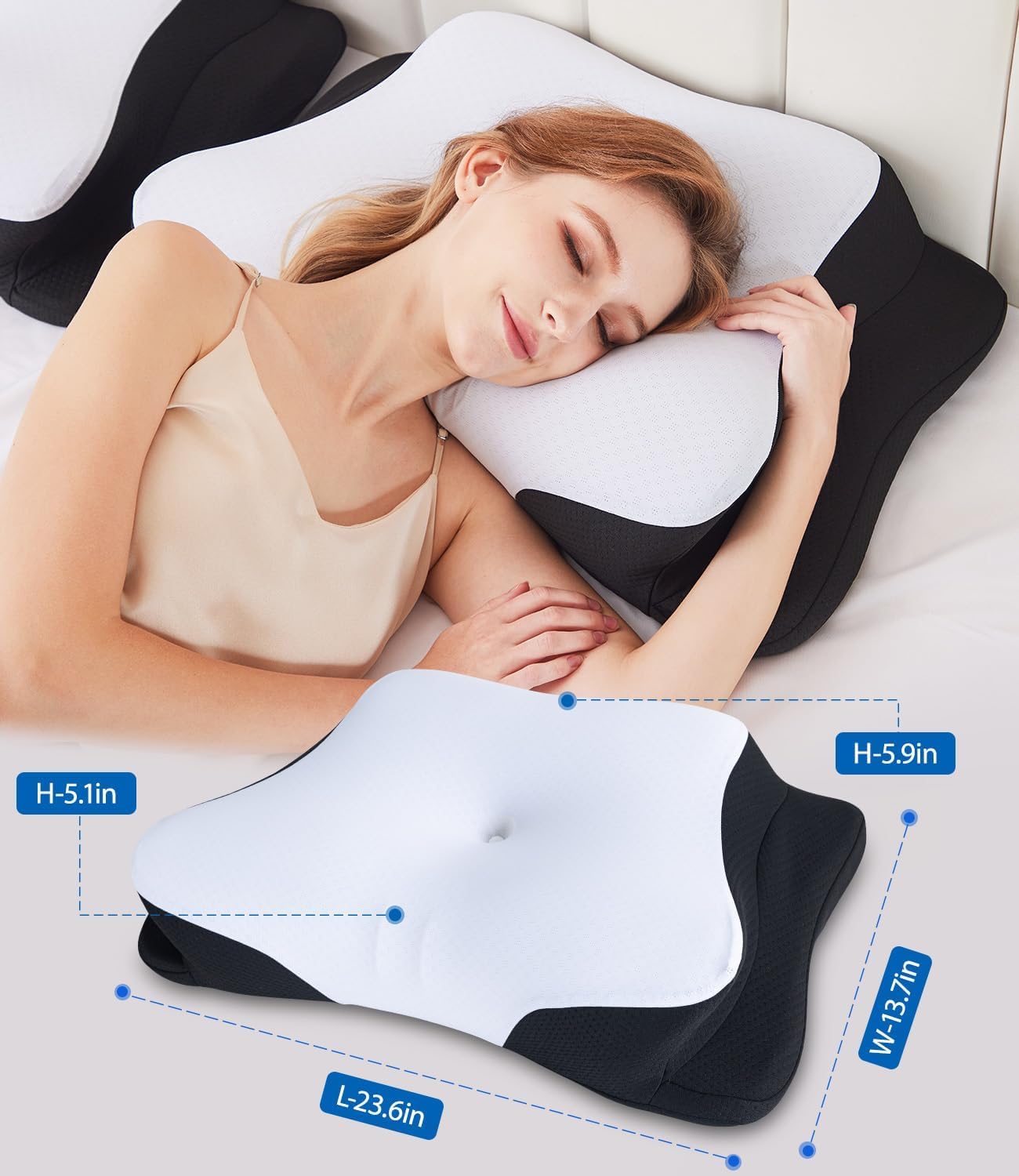 Cooling Cervical Neck Pillow for Sleeping, Contour Side Sleeper Pillow for Adults, Ergonomic Memory Foam Orthopedic Pillow Neck Pain Relief, Stomach Sleeping Pillow with Luxury Cool Cover - Image 9