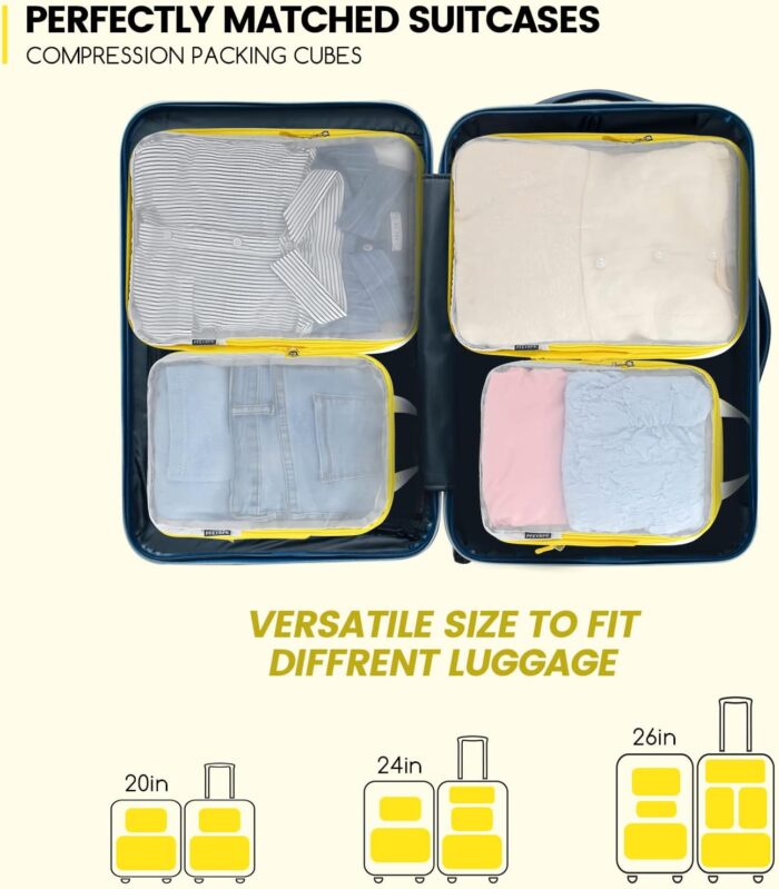 PFEYRPK Premium Compression Packing Cubes with See Through Mesh for Suitcases, Expandable Travel Packing Organizers with Shoe Bag, Backpack Bag and Cable Bag 7 Set. - Image 7