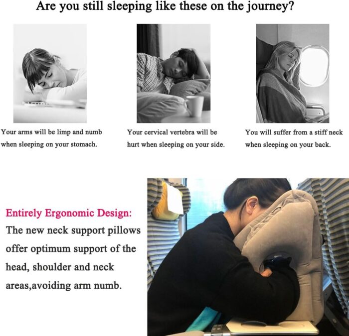 HAIYANLE Travel Pillow Inflatable Neck Air Pillow for Sleeping to Avoid Neck Shoulder Pain Comfortably Support Head Travel Essentials Office Napping Backrest Pillow with Earplug and Eye mask - Image 6