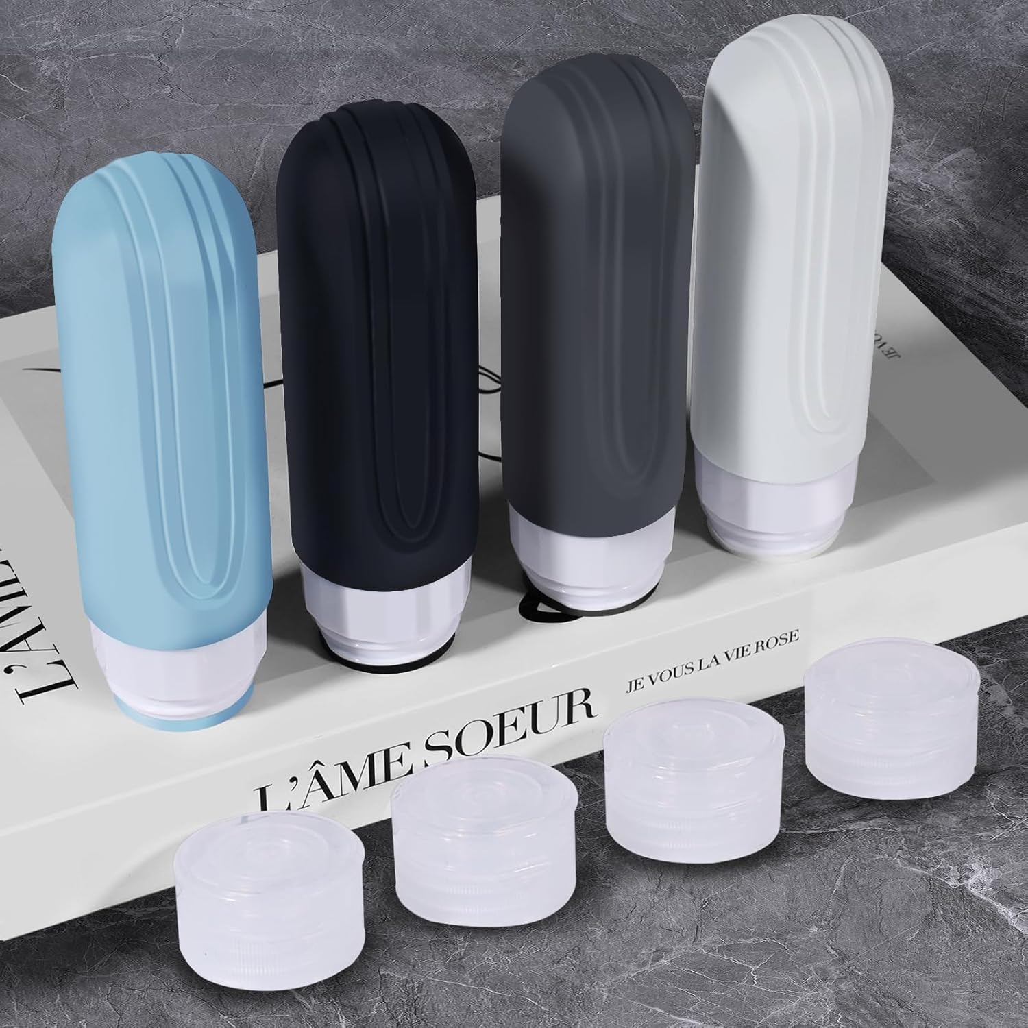 4 Pack Travel Size Bottles For Toiletries, 90ml Tsa Approved Shampoo and Conditioner Containers, Squeezable Silicone Lotion Tubes Spray Bottles, Airplane Travel Essentials - Image 5