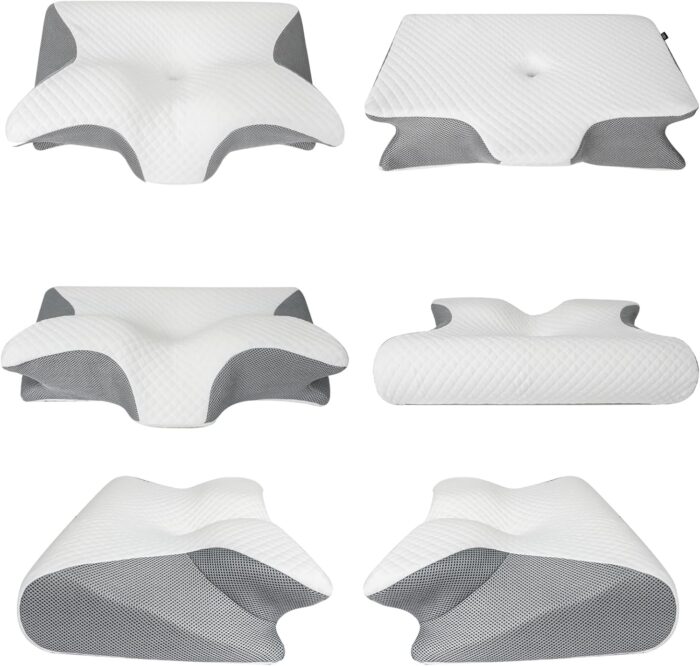 HOMCA Memory Foam Pillow, 2 in 1 Cervical Pillow for Neck Pain Relief, Ergonomic Neck Support Pillows for Side Back Stomach Sleepers with Breathable Pillowcase (Gray) - Image 8