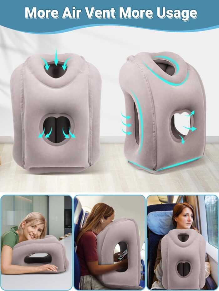 Maliton Inflatable Travel Pillow for Airplane Comfortable Sleeping to Relieve Neck and Shoulder Pain, Support Head Inflatable Pillow for Long Flights, Used for Airplanes, Cars, Trains, Office(Grey) - Image 4