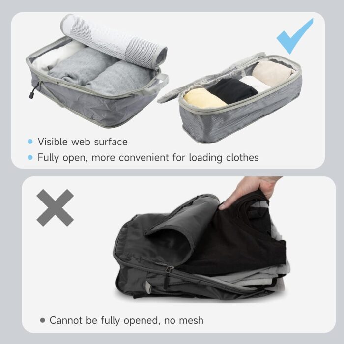 SYCARON Compression Packing Cubes for Travel, 7 Piece Travel Packing Organizers Bags Mesh Expandable Luggage Organizer Cubes for Carry on Luggage with Laundry Bag, Shoes Bag, Underwear Bag, Grey - Image 7