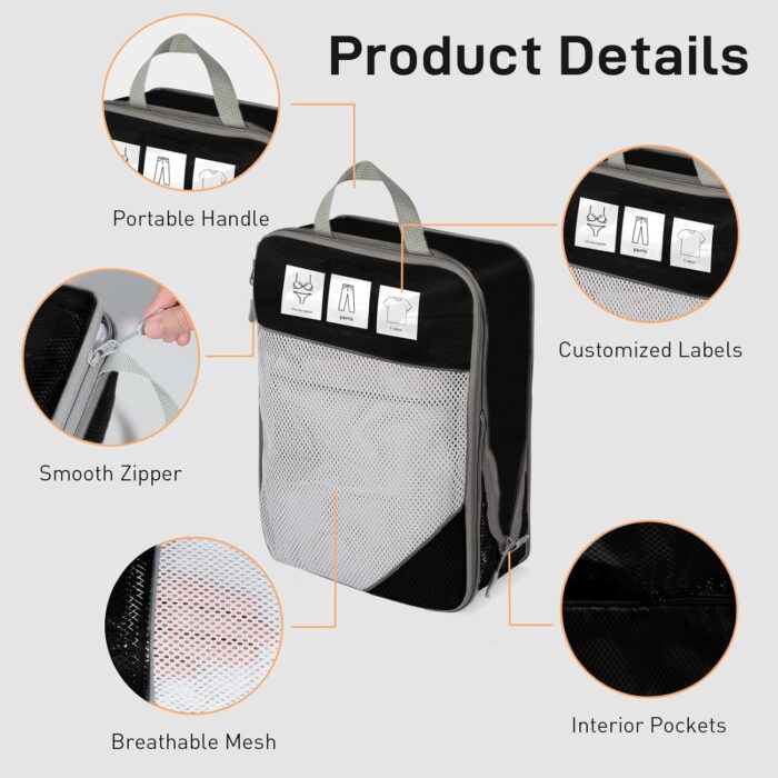 Compression Packing Cubes for Travel, 6 Set Lightweight Compressible Travel Packing Cubes for Carry on Luggage Suitcases, Customizable Label Slots Design Travel Essentials Accessories - Image 4