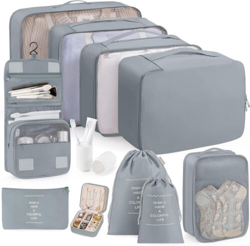 TRMFUSA Packing Cubes 11 Set, Suitcase Organizers, Luggage Organizer Bags for Travel, Packing Cubes for Travel, with Toiletry Bag, Travel Essentials,Gray