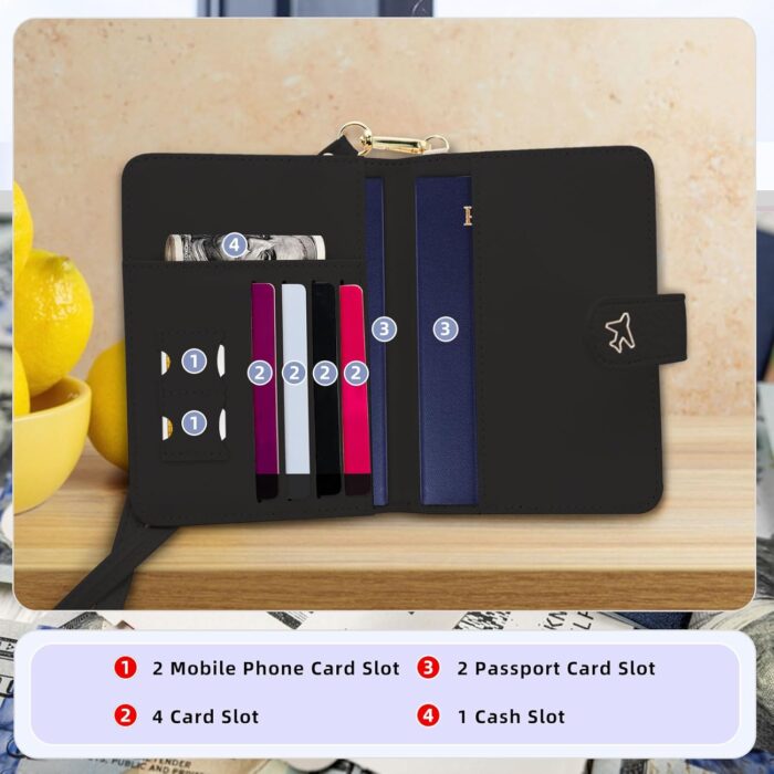 AdiStylinno Passport Holder, PU Leather Passport Wallet with Neck Strap, Travel RFID Blocking Card Cover Case for Men Women (Black) - Image 4