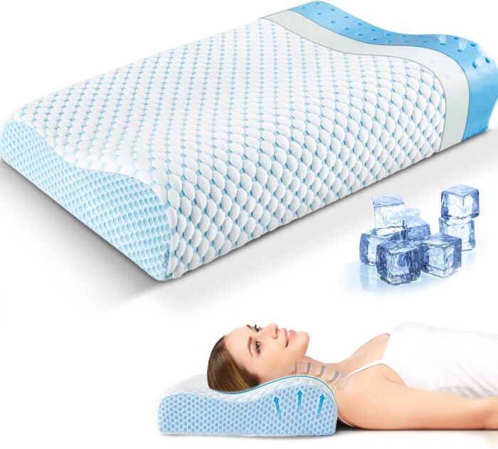 QUTOOL Neck Support Pillow for Sleeping, Cooling Memory Foam Pillow for Neck and Shoulder, Bed Pillow Side Back Stomach Sleeper Pillow for Adults