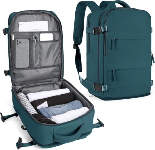 SEAFEW Travel Backpack for Women, Carry on Luggage Backpack Flight Approved Travel Backpack, Waterproof Outdoor Hiking Rucksack Casual Daypack 14 Inch Business Laptop Backapck Men Peacock Blue