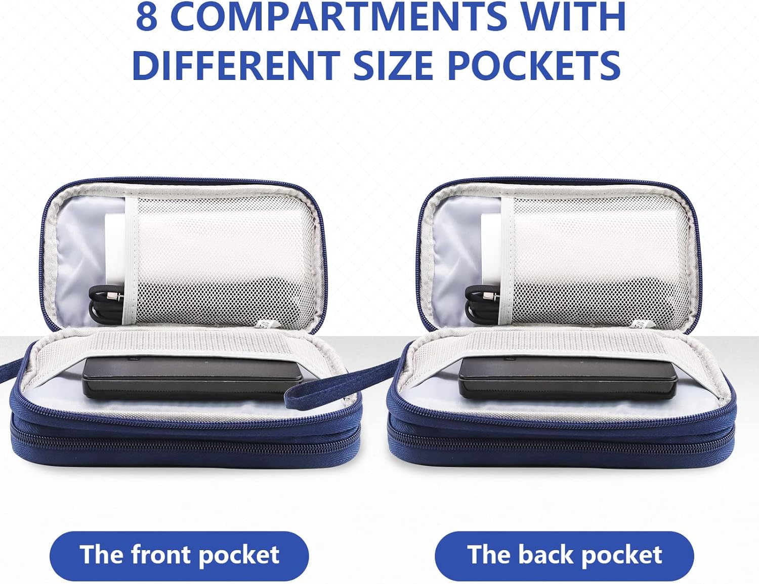 Teskyer Cable Organizer Bag, Portable Travel Cord Organizer case, All in One Waterproof Electronics Accessories Storage Bag for Cables, Chargers, Earphones, Hard Drives, 8.5 x 5 inch (Navy Blue) - Image 5