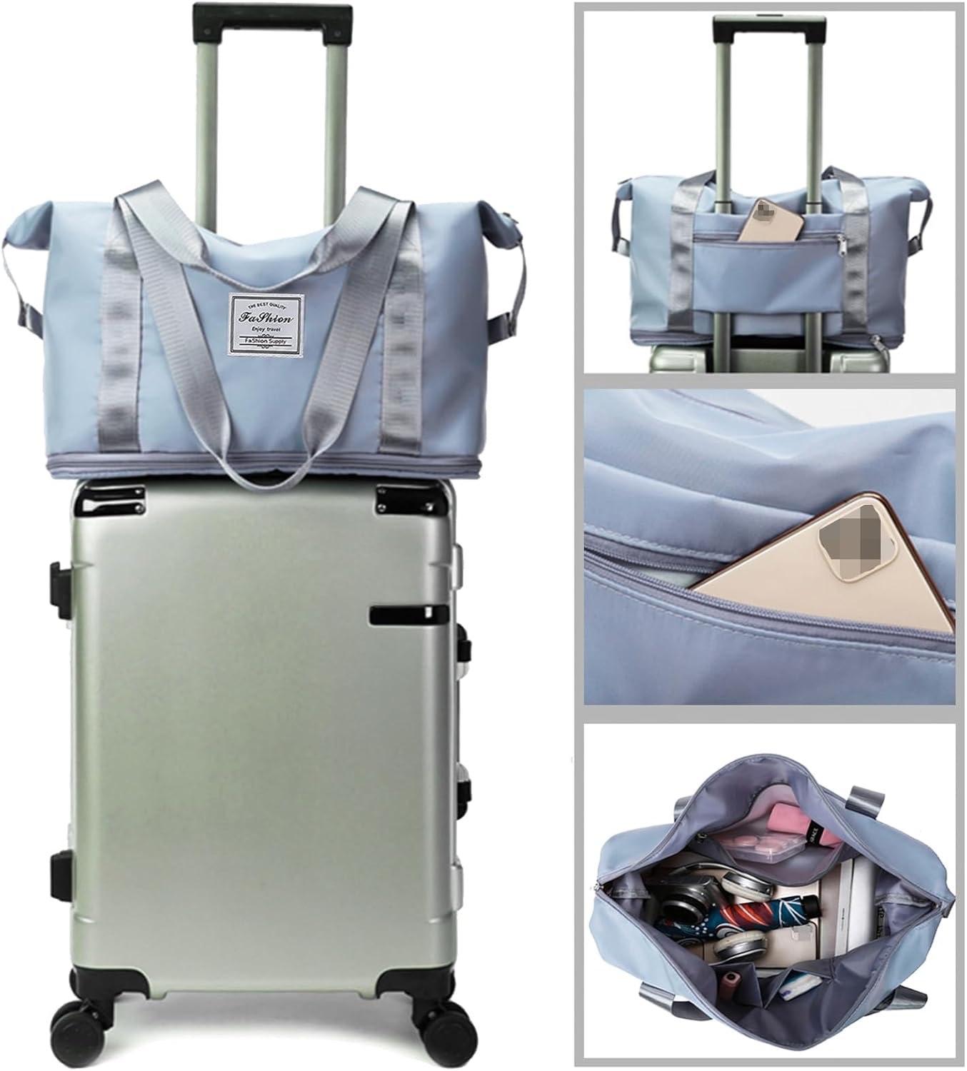 Large Capacity Travel Bag, Foldable Travel Bag, Expandable Travel Duffel Bag, Collapsible Waterproof Large Capacity Travel Handbag, Overnight Bag for Women and Man (Blue) - Image 5