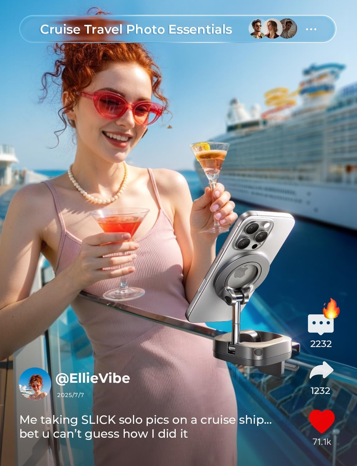 LISEN Best Airplane Gadgets Travel Essentials Phone Holder Handsfree for Phone Stand Long Flight Must Haves for iPhone MagSafe Accessories 2025 Content Creator Essentials fits iPhone 17-12 Series - Image 3