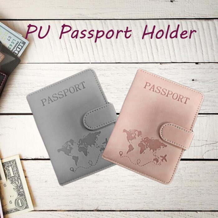 2 Pcs Passport Holder Cover, PU Leather Passport Covers with RFID Blocker, Travel Portable Document Passport Case Passport Holder Travel Wallet for Passport, Cards, Money, Boarding Passe(Grey & Pink) - Image 2