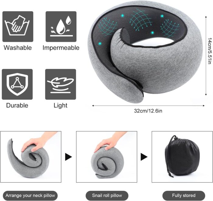 Neck Pillow, Wander Plus Travel Pillow, Wander Plus Travel Neck Pillow, Foam Travel Neck Pillow for Airplanes, Travel Neck Pillow(Light Gray) - Image 4