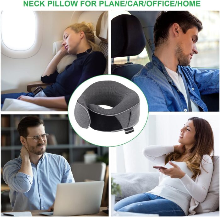 Travel Pillow, Comfortable Memory Foam Neck Pillow. Ergonomic U Shape Pillow for Flying Airplane Train Car Office Home. Washable Cotton Cover. (Dark Gray) - Image 7