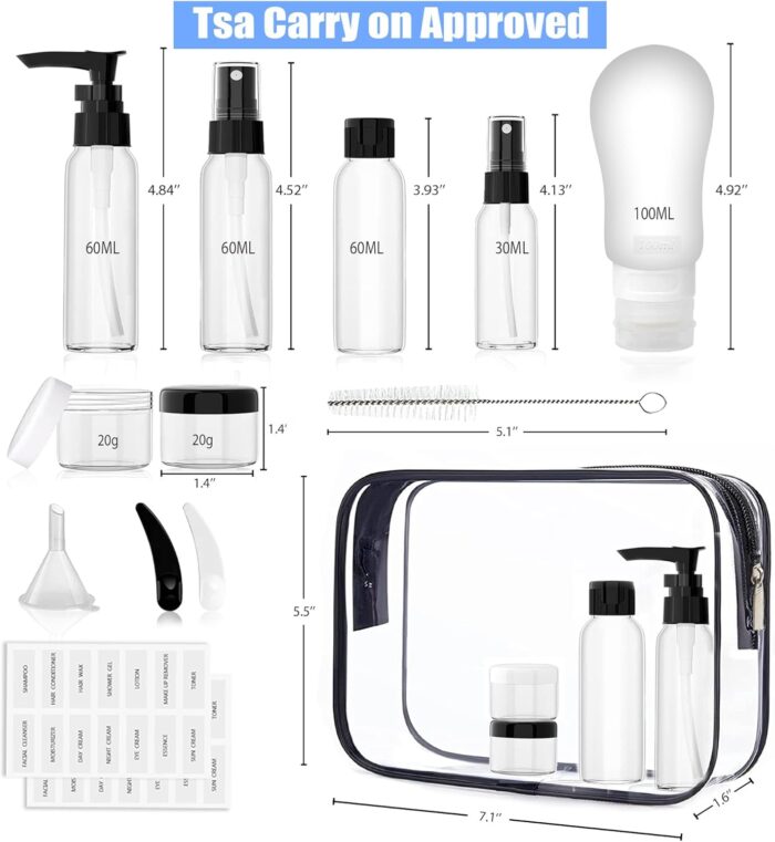 18 Pack Travel Bottles for Toiletries, THE AYJOEQI Travel Size Containers Leak Proof Silicone Refillable Liquid Travel Accessories for Shampoo Conditioner Lotion Body Wash - Image 2