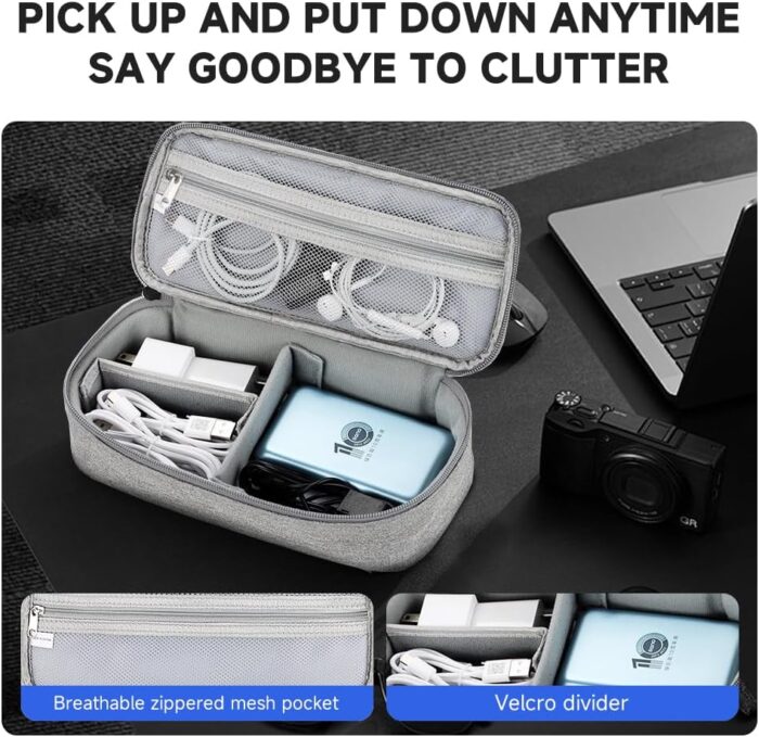 Teskyer Cable Organizer Bag, Portable Travel Accessories Electronics Organizer Pouch, Waterproof Electronics Accessories Storage Bag for Cables, Chargers, Earphones, Hard Drives - Grey - Image 3