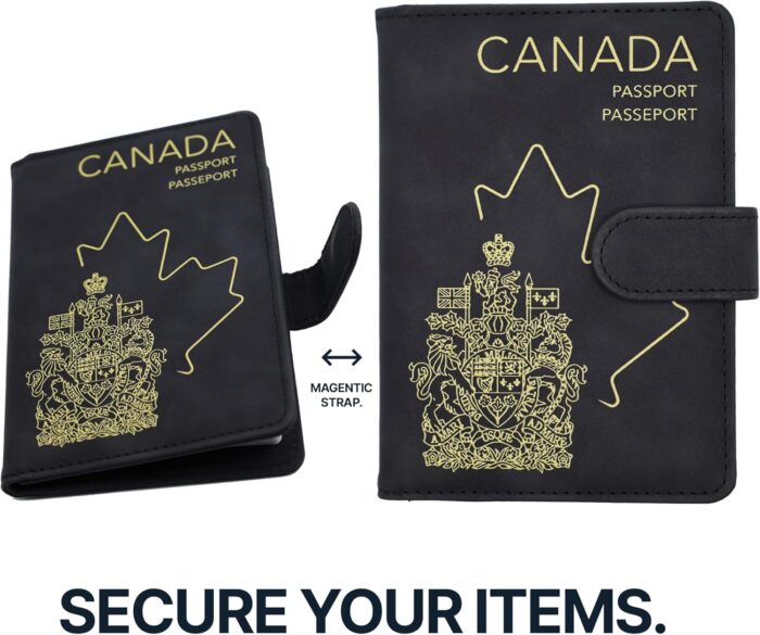 Axwar RFID Blocking Passport Holder - Travel Passport Cover - PU Leather Passport Wallet Passport Travel Organizer, Charcoal Black - Image 6