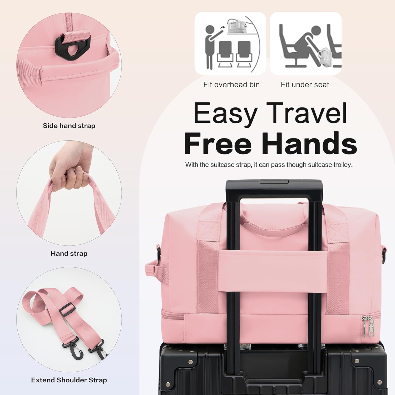 Personal Item Bag Small Travel Duffle Bag Weekender Bag Overnight Bag for Women and Men Waterproof Sport Gym Bag, Hospital Bag with Shoulder Strap, Shoe Compartment - Image 5