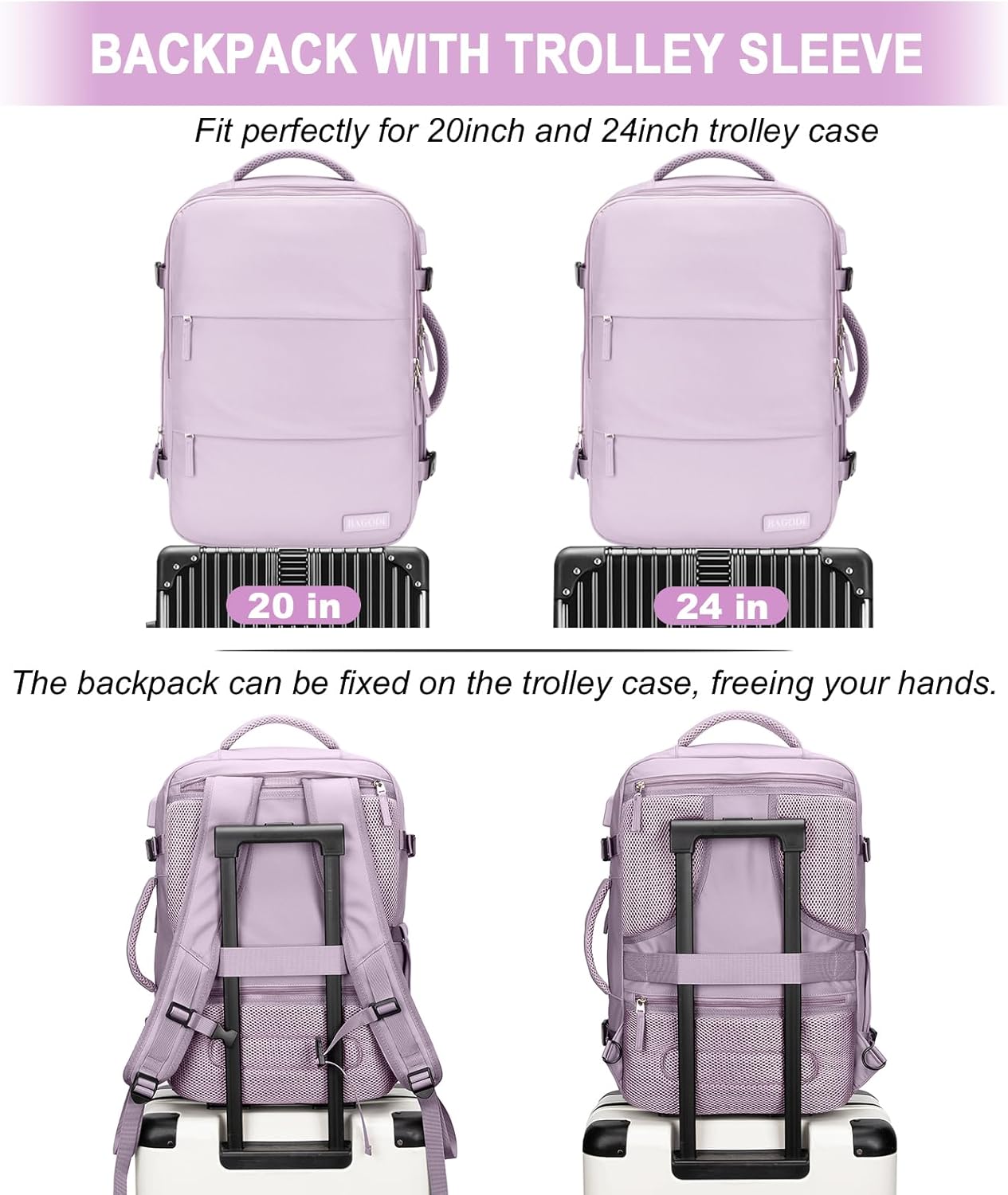 Carry on Backpack, Extra Large Travel Backpack Expandable Airplane Approved Weekender Bag for Men and Women, Water Resistant Lightweight Daypack(Purple (Backpack With 4 Packing Cubes)) - Image 6