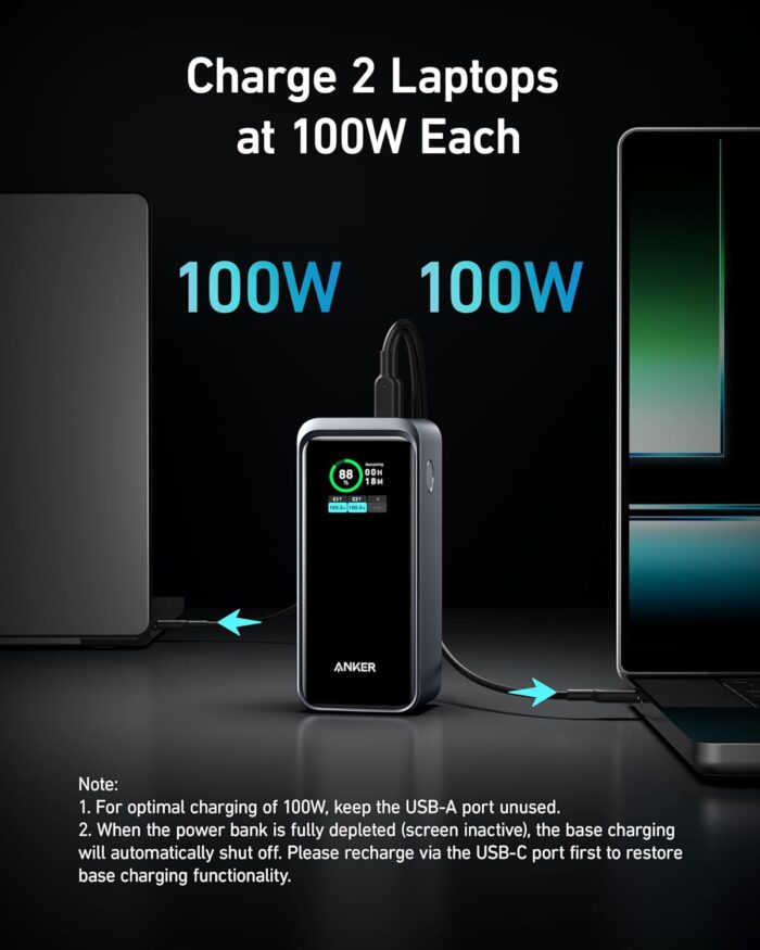 Anker Prime Power Bank, 20,000mAh 200W Portable Laptop Charger for Travel, TSA-Approved, Smart Digital Display, 2 USB-C and 1 USB-A Port, for iPhone 16/15/14 Series, Samsung, MacBook, and More - Image 5