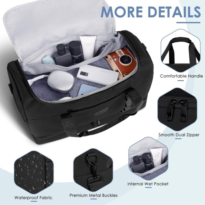 ETRONIK Travel Duffle Bag for Men Women, Weekender Overnight Bag with Shoe Compartment & Toiletry Bag, Gym Bag, Carry on Bags for Sports Business Trip Airplanes Black - Image 8