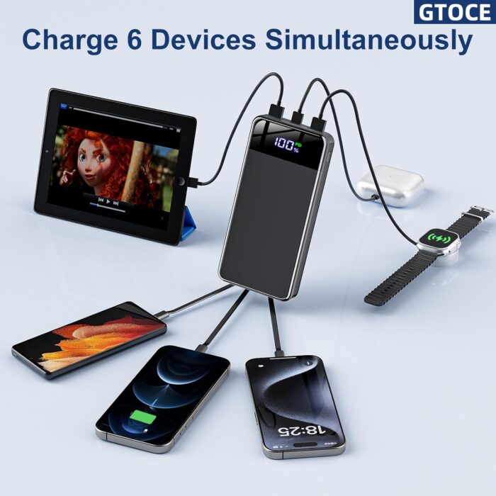 GTOCE Portable Charger,40000mAh Power Bank with 22.5W Fast Charging LED Digital Display Battery Pack with 6 Outputs 2 Inputs, Type C Powerbank Portable Charger for iPhone 16 pro Samsung AirPods,Black - Image 5