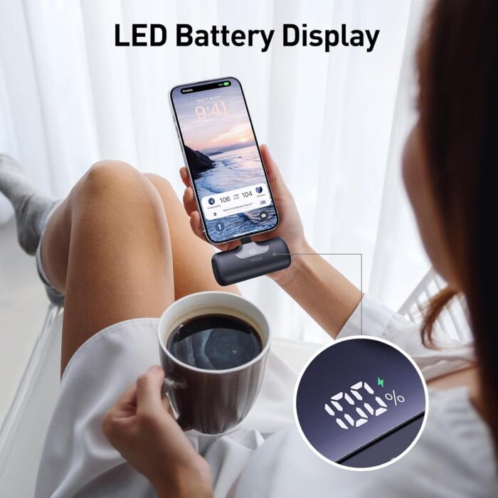 iWALK Portable Charger for iPhone, 5500mAh Wireless Power Bank with LED Display, 22.5W Fast Charging Battery Pack USB C Mini Pow Bank for iPhone 17/16/15 Series, Samsung Galaxy S24 S23 Android, Black - Image 2
