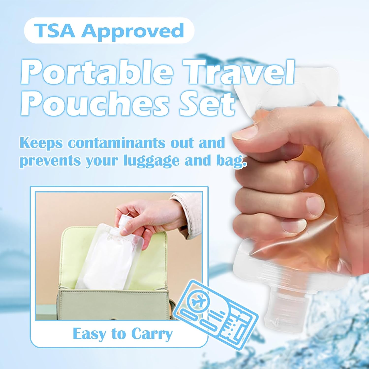 Mulaibdin 15 Pcs Travel Pouches for Toiletries, 30ml/50ml/100ml Leak Proof Squeeze Pouches, Refillable Stand Up Pouches with Labels, TSA Approved Travel Containers for Shampoo, Conditioner - Image 5