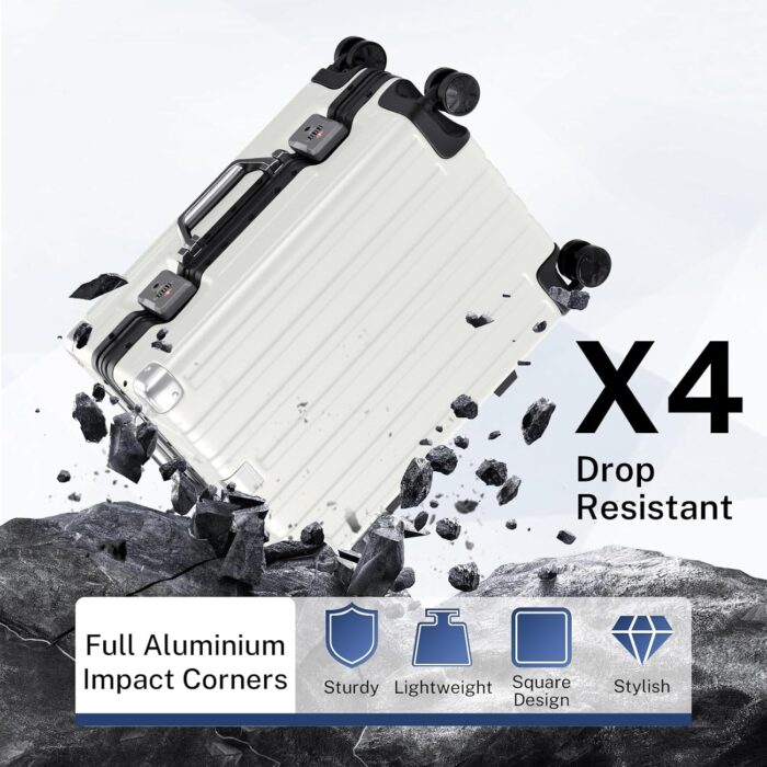 Krute Carry On Luggage PC+ABS Luggage Aluminum Frame Zipperless Lightweight Hardshell Suitcase with TSA Lock Spinner Wheels 20 Inch White - Image 8