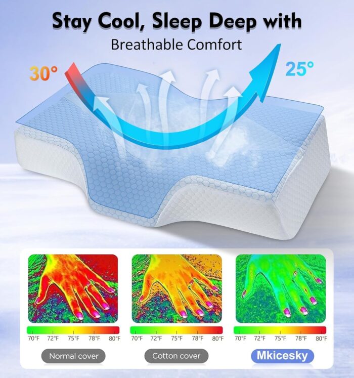 Mkicesky Orthopedic Memory Foam Pillow for Neck Shoulder Pain Relief - Ergonomic Neck Support Sleeping Pillow for Side, Back & Stomach Sleepers - Cervical Bed Pillow with Cooling Cover-Reading Pillow - Image 5