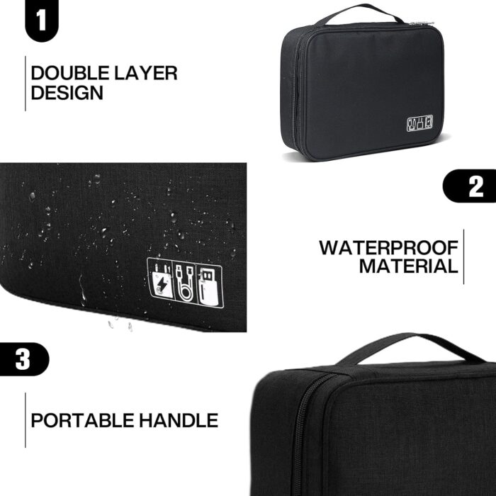 Spardar Cable Organizer, Electronic Organizer Case Universal Travel Bag Electronics Accessories Cases for Cables, Chargers, Headphones, Mouse, Power Bank, SD Card (Black) - Image 3