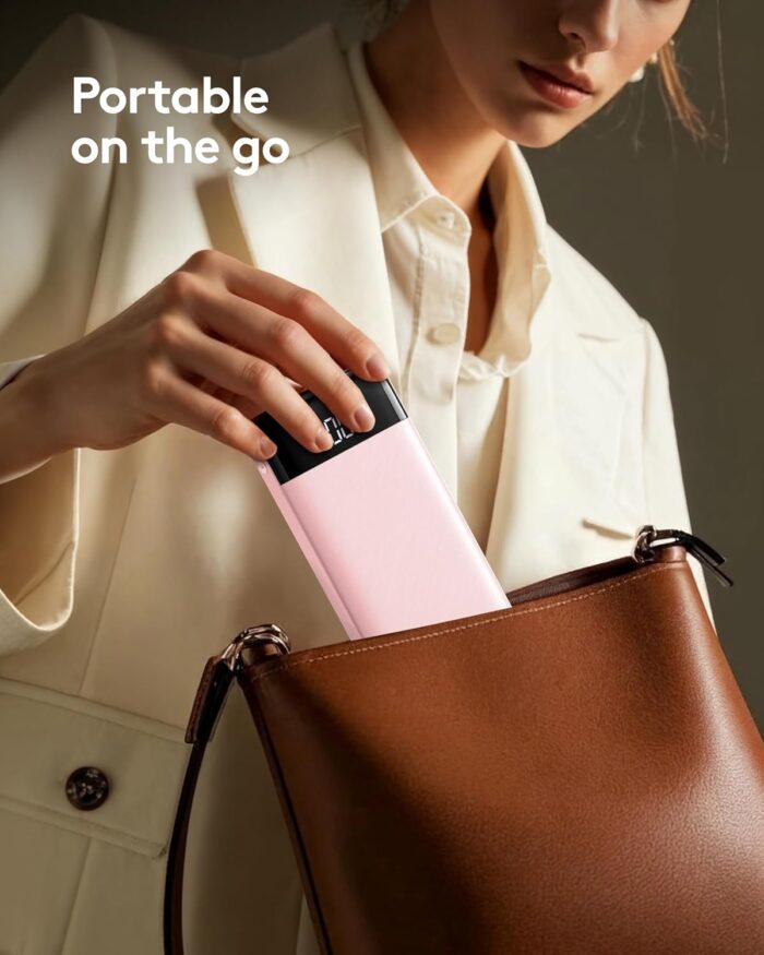 Orfeika Power Bank with Built in Cables, 10000mAh Portable Charger USB C in&Out, Battery Pack with LED Display Travel Essential for iPhone 16 15 14 13 12, Samsung S22 S21 Google LG iPad (Pink) - Image 7